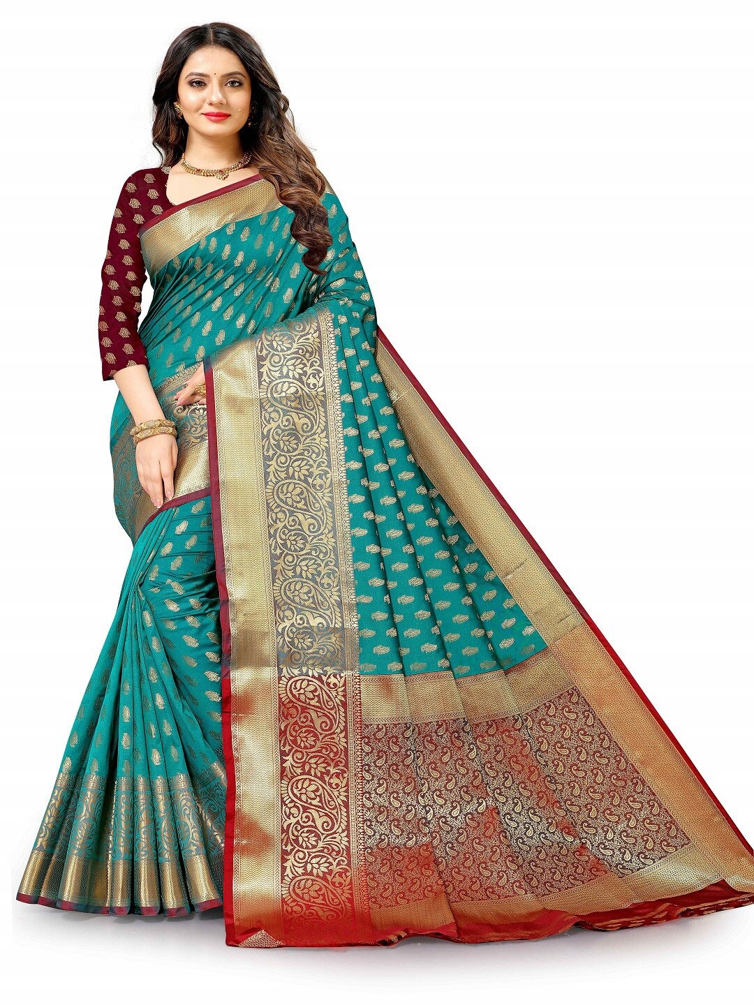 

faxofab Woven Design Zari Banarasi Saree, Blue