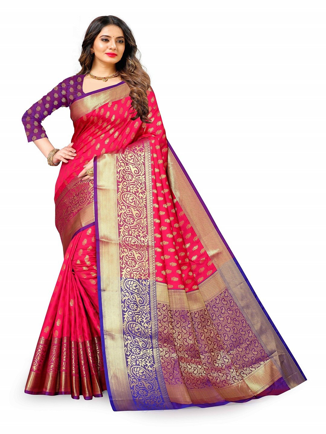

faxofab Woven Design Zari Designer Banarasi Saree, Peach