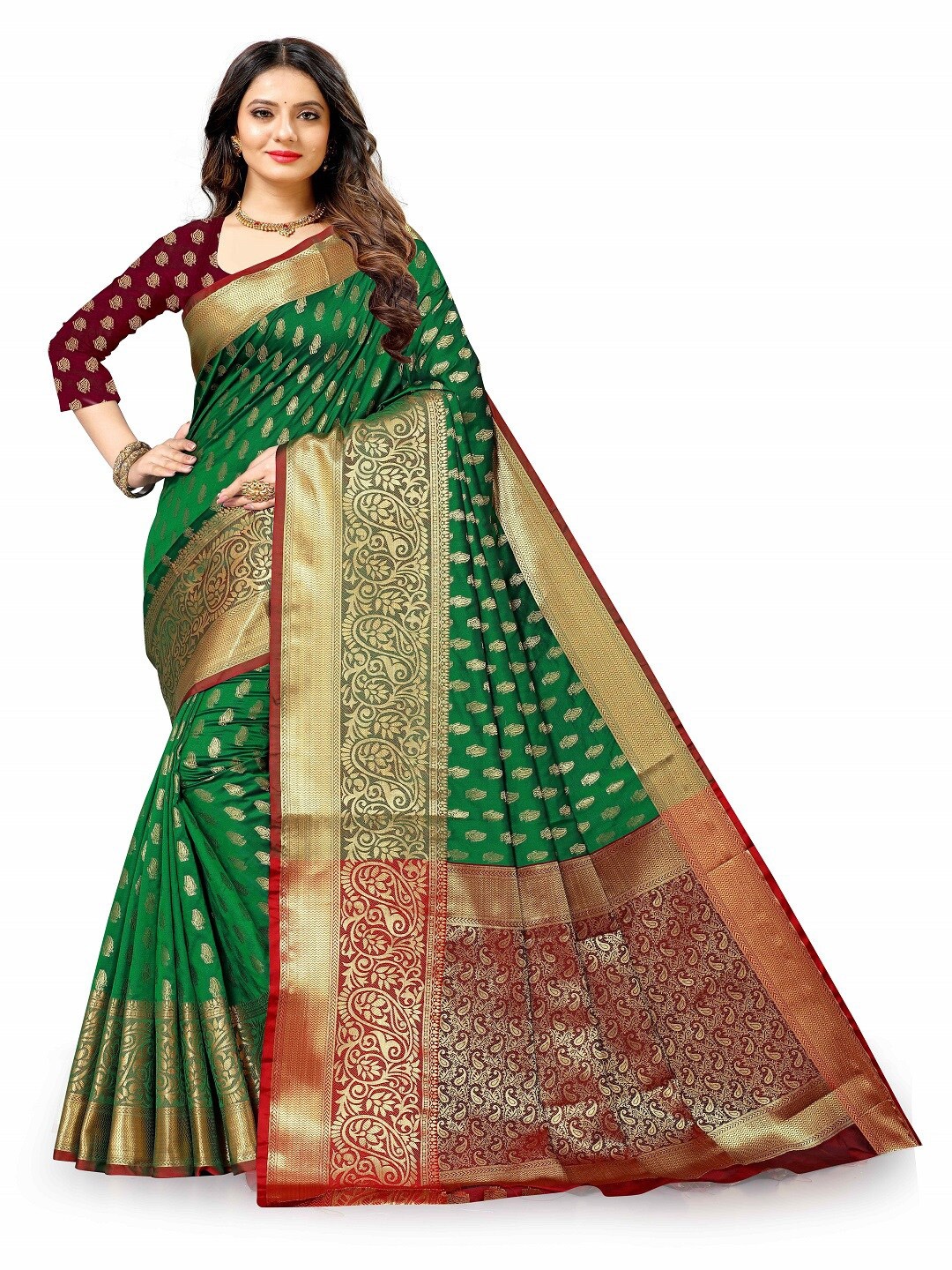 

faxofab Woven Design Zari Banarasi Saree, Sea green