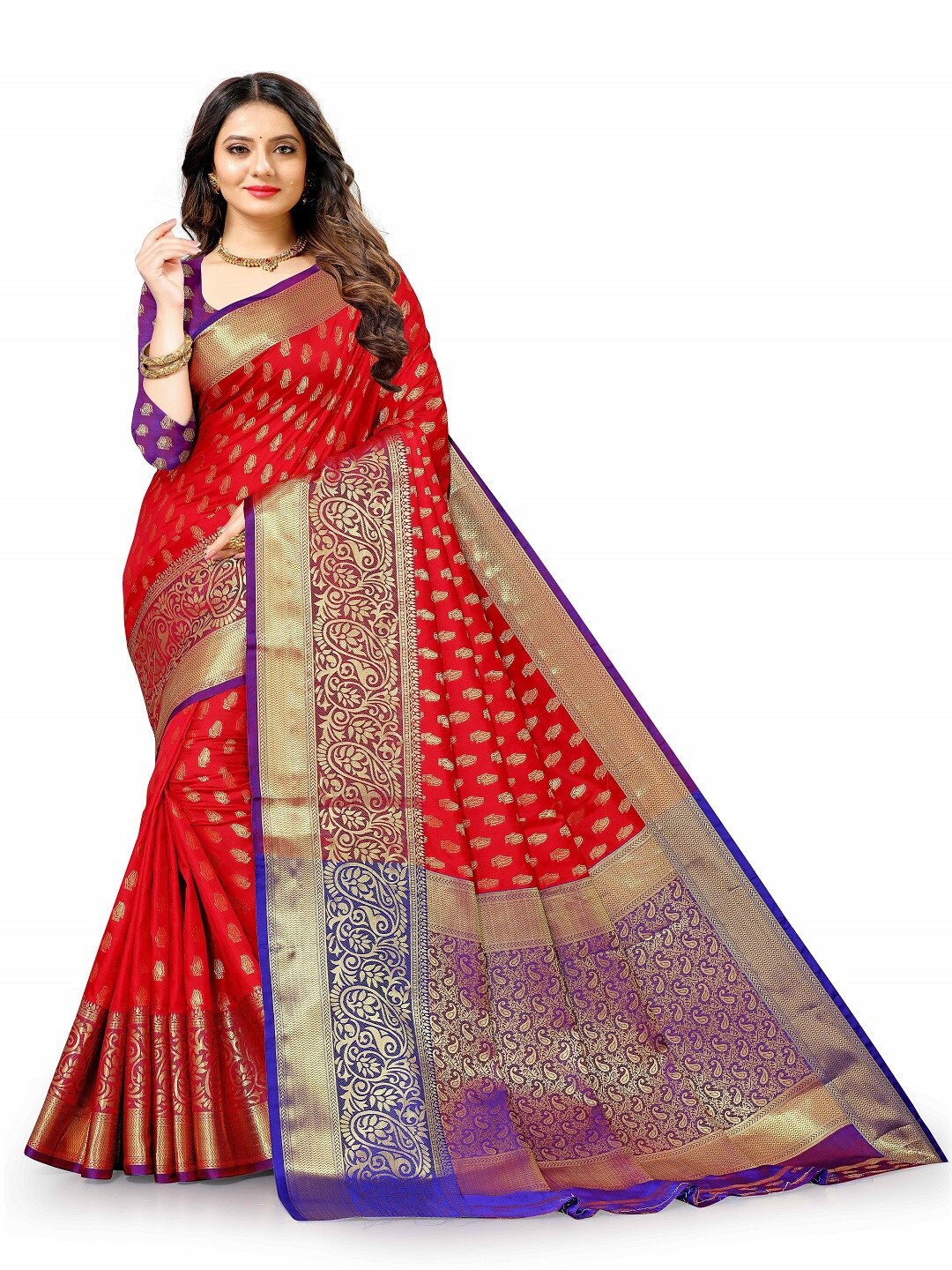 

faxofab Woven Design Zari Designer Banarasi Saree, Red