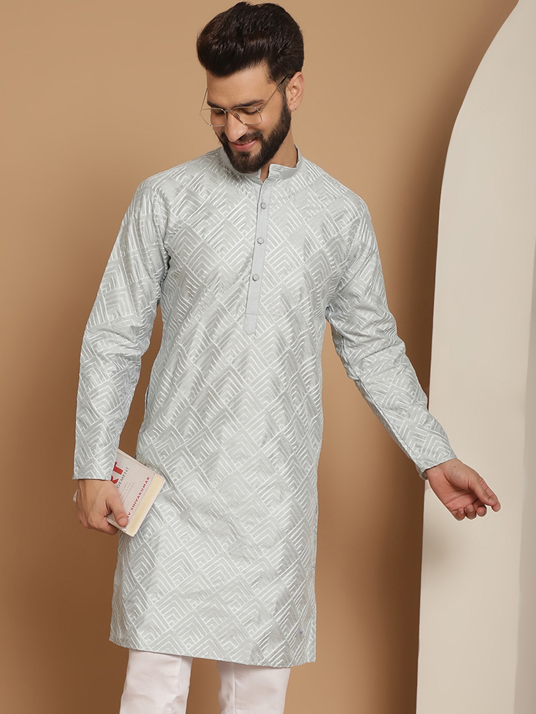 

Anouk Men Grey Geometric Gotta Patti Kurta