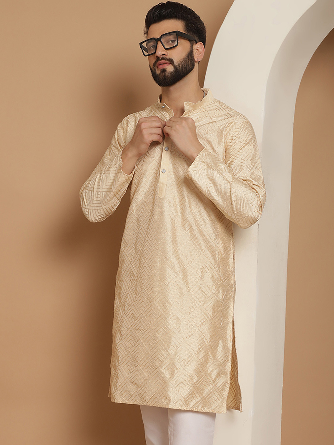 

Anouk Men Beige Thread Work Kurta