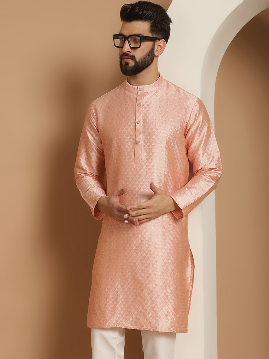 

Anouk Men Pink Thread Work Kurta