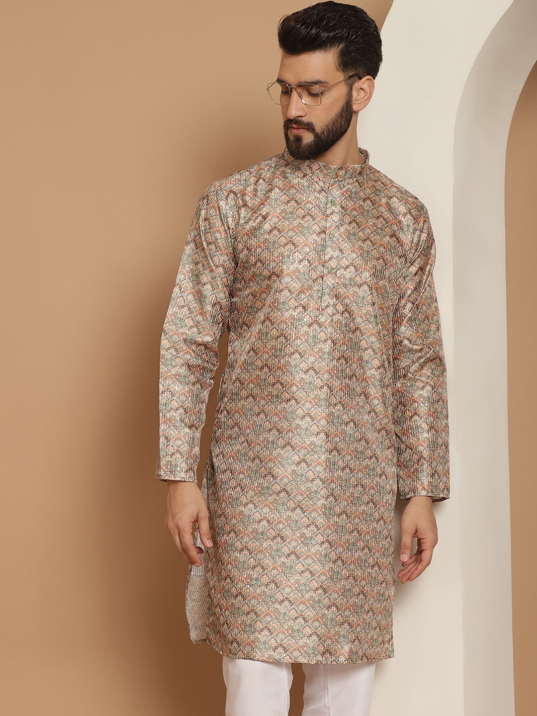 

Anouk Men Beige Ethnic Motifs Printed Kurta
