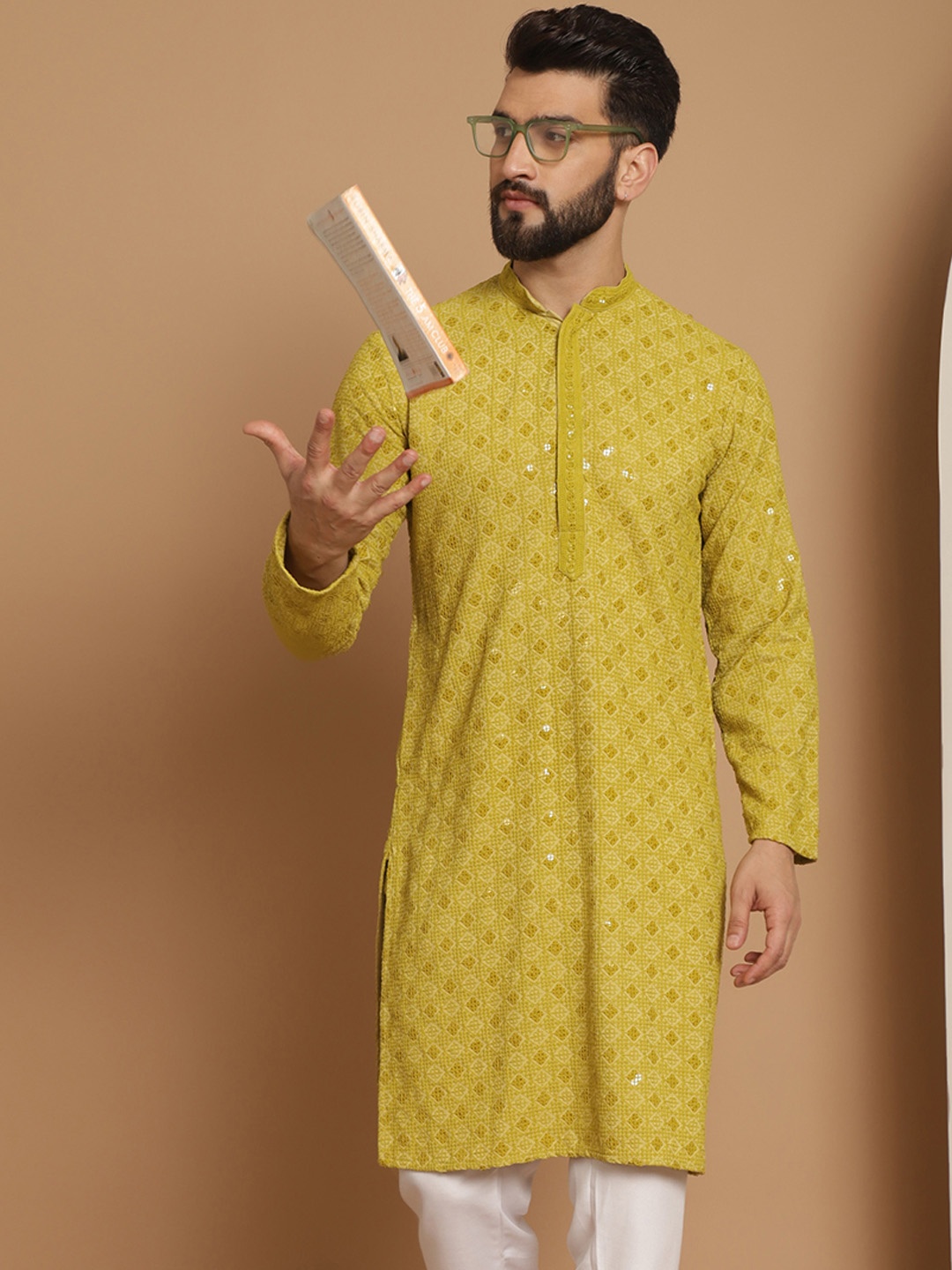 Anouk Men Green Ethnic Motifs Thread Work Kurta