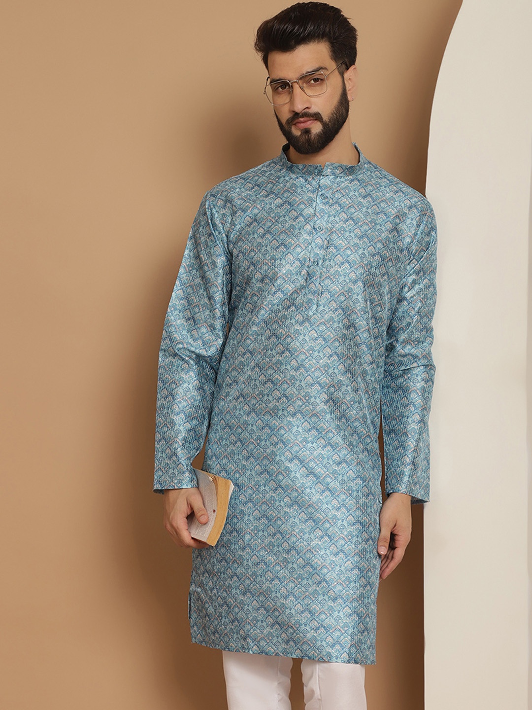 

Anouk Men Blue Thread Work Pathani Kurta