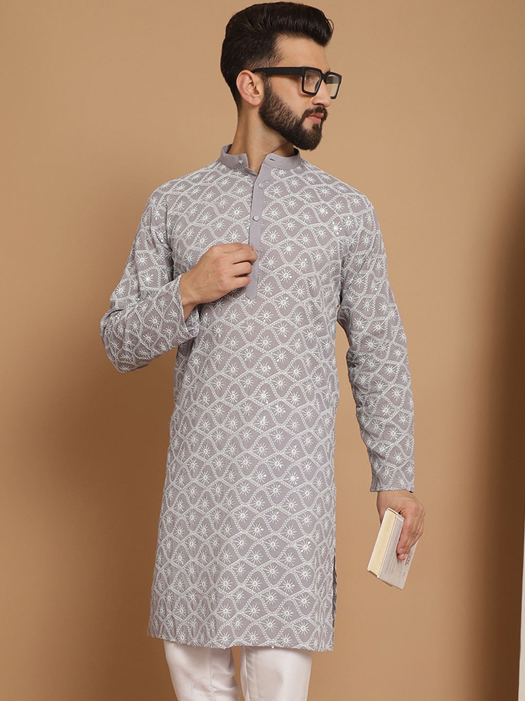 

Anouk Men Lavender Thread Work Kurta