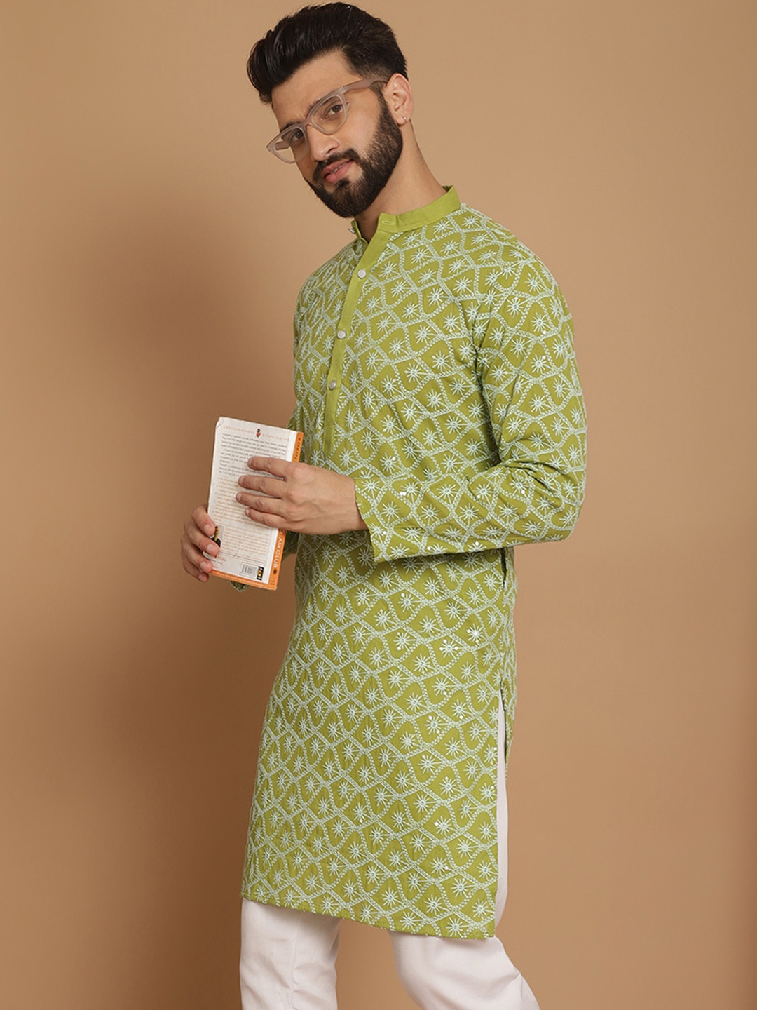 

Anouk Men Green Printed Mirror Work Kurta