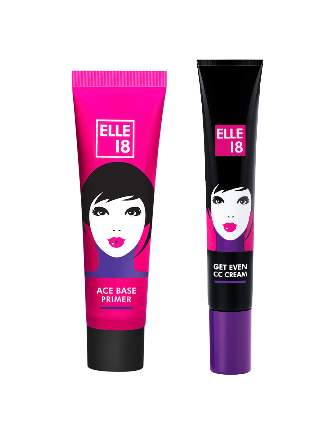 

ELLE 18 Set of Ace Base Water-Resistant Pore-Blurring Primer & SPF 15 Get Even CC Cream, Pink