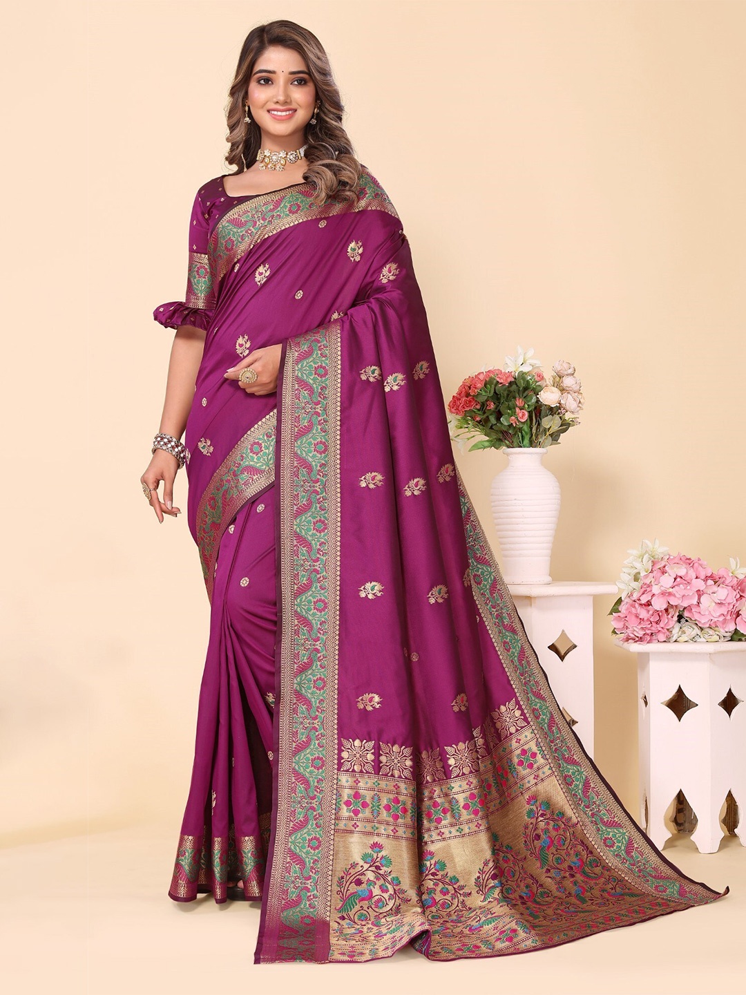 

LeeliPeeri Designer Woven Design Zari Silk Paithani Saree, Purple