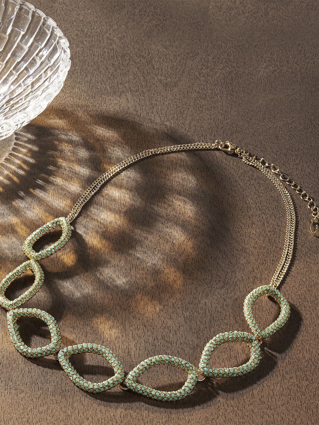 

Accessorize Encrusted Teardrop Crystals Studded Collar Necklace, Green