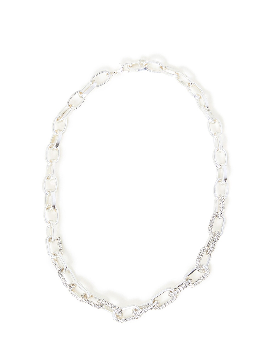

Accessorize London Women Sterling Silver Plated Chunky Pave Chain Necklace