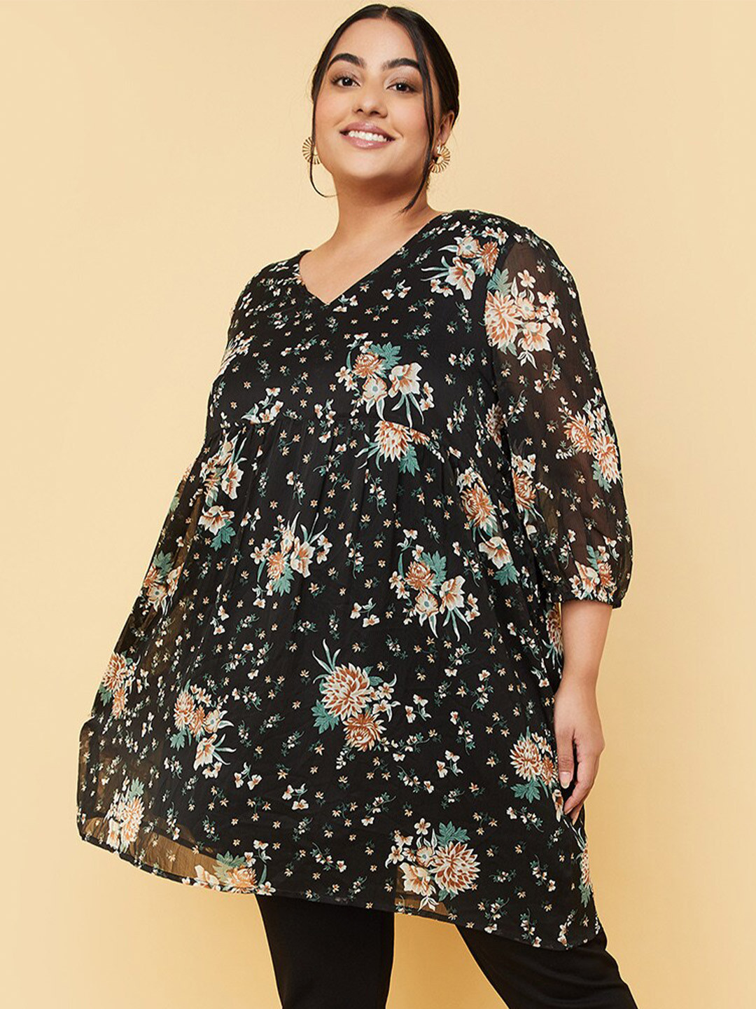 

max Plus Size Floral Printed Tunic, Black