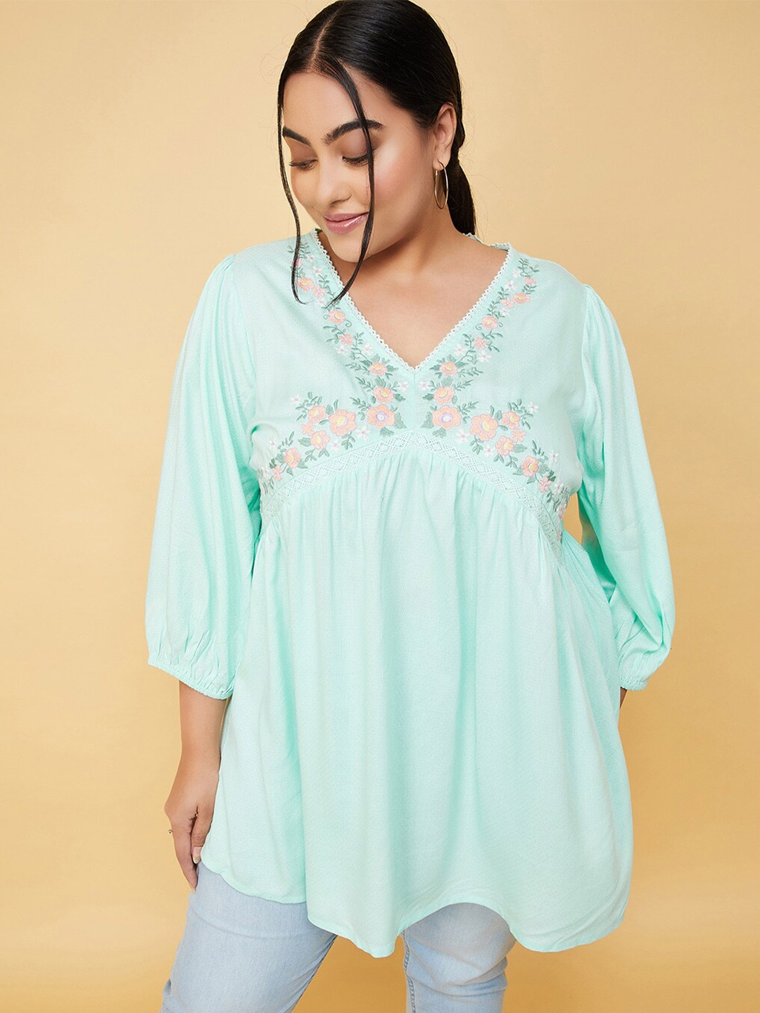 

max Viscose Rayon Embroidered Tunic, Blue