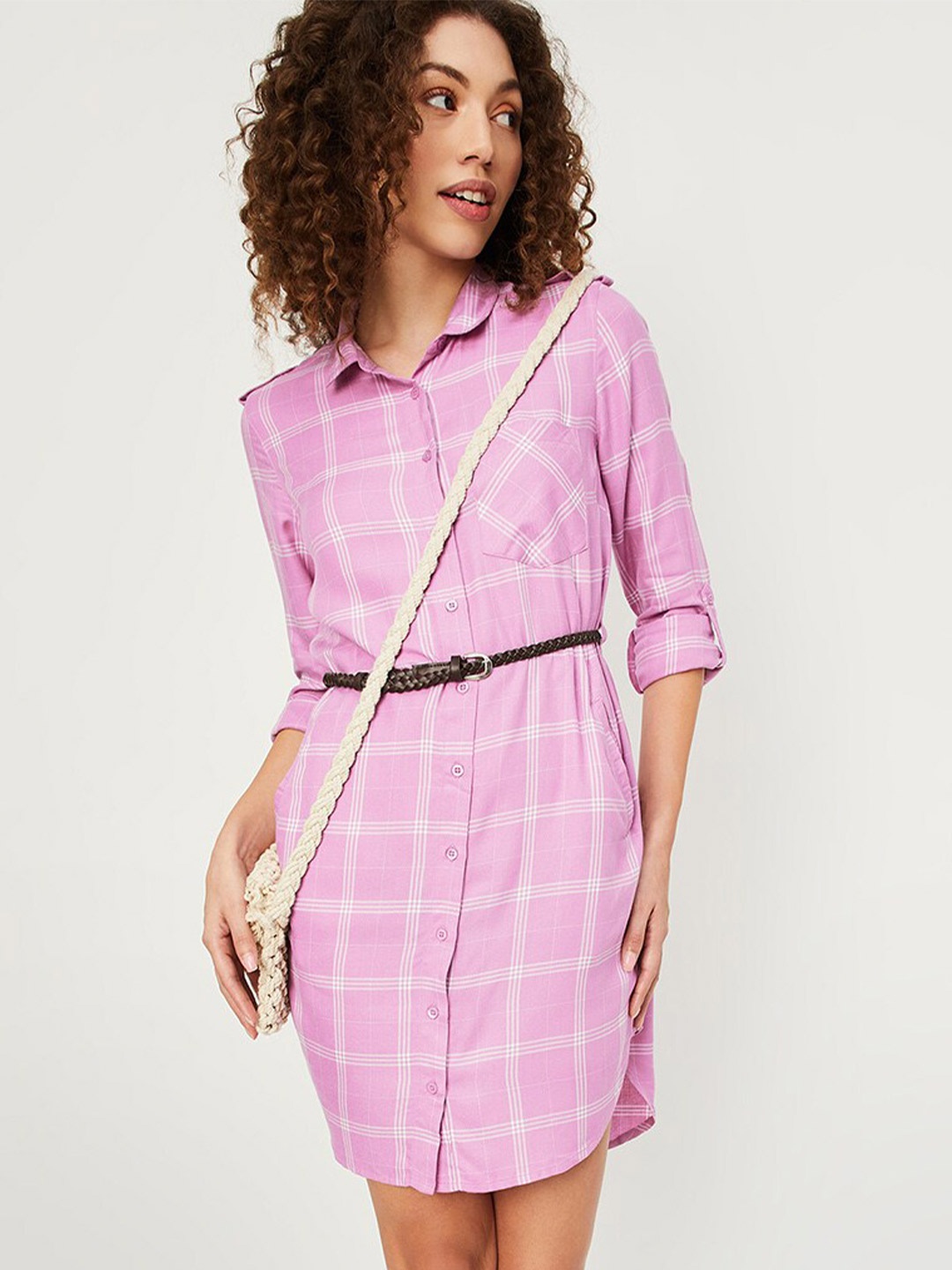 

max Checked Above knee Shirt Dress, Pink