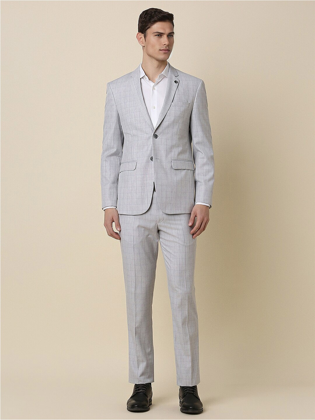 

Allen Solly Checked Slim-Fit Single-Breasted Two-Piece Formal Suit, Grey