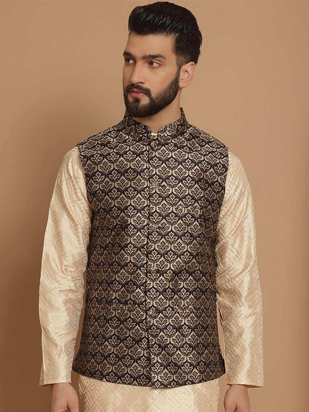 

Anouk Woven Design Nehru Jacket, Black