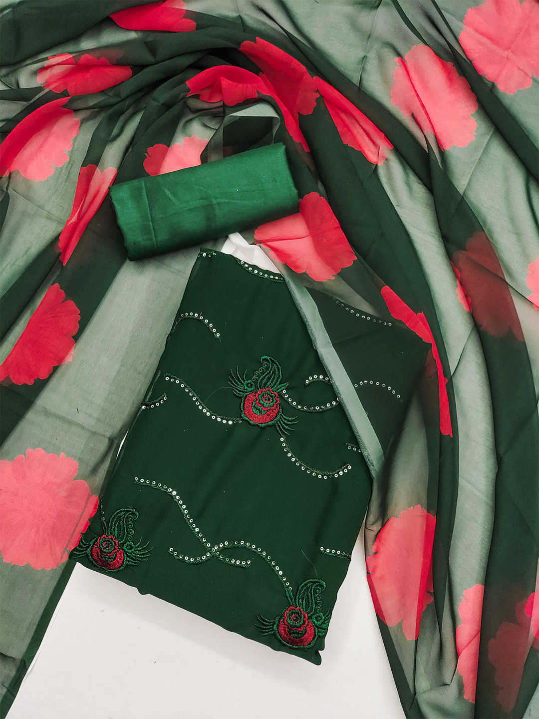 

KALINI Ethnic Motifs Embroidered Sequinned Unstitched Dress Material, Green