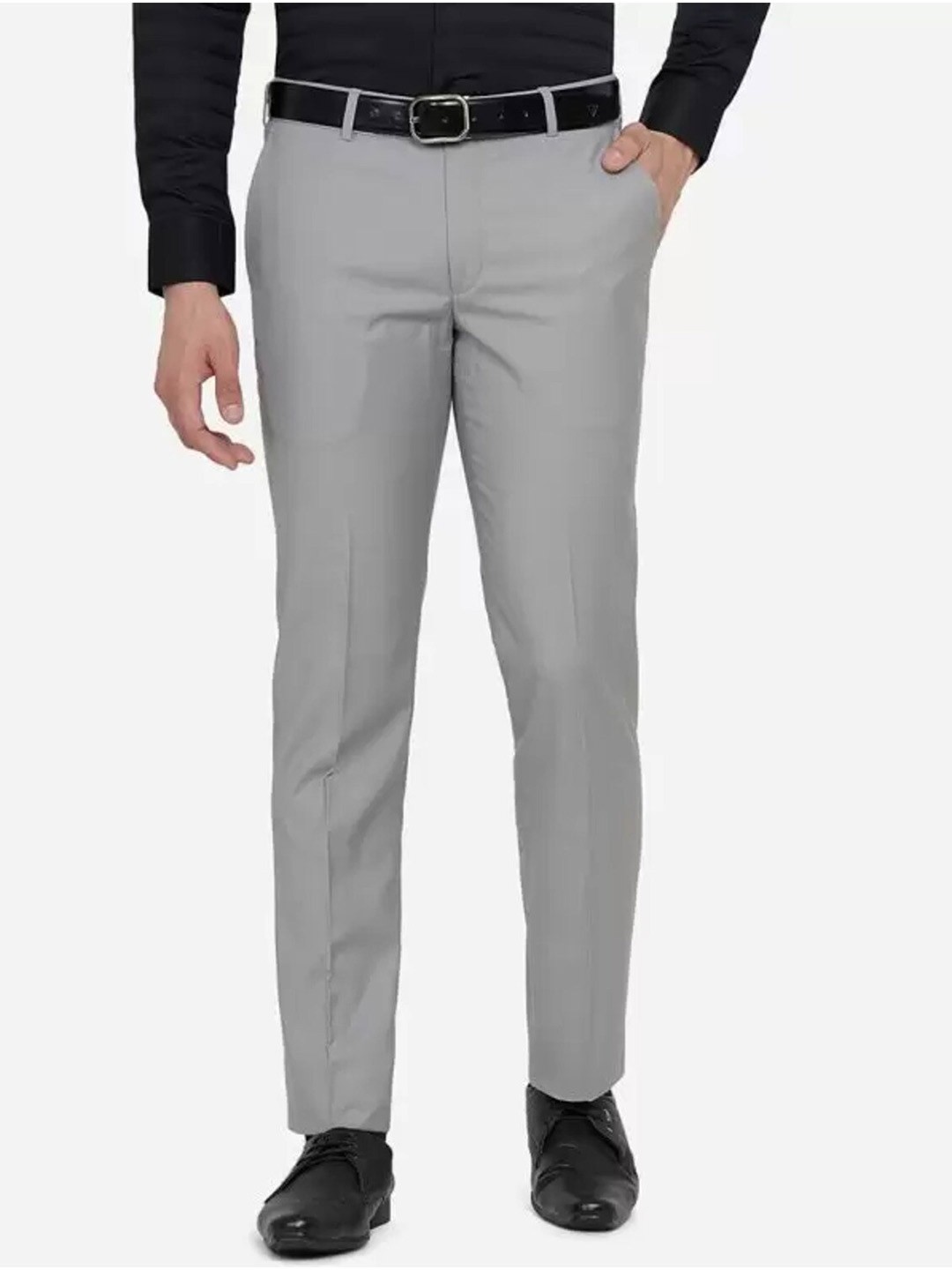 

VILLAIN Men Smart Slim Fit Mid-Rise Formal Trousers, Grey
