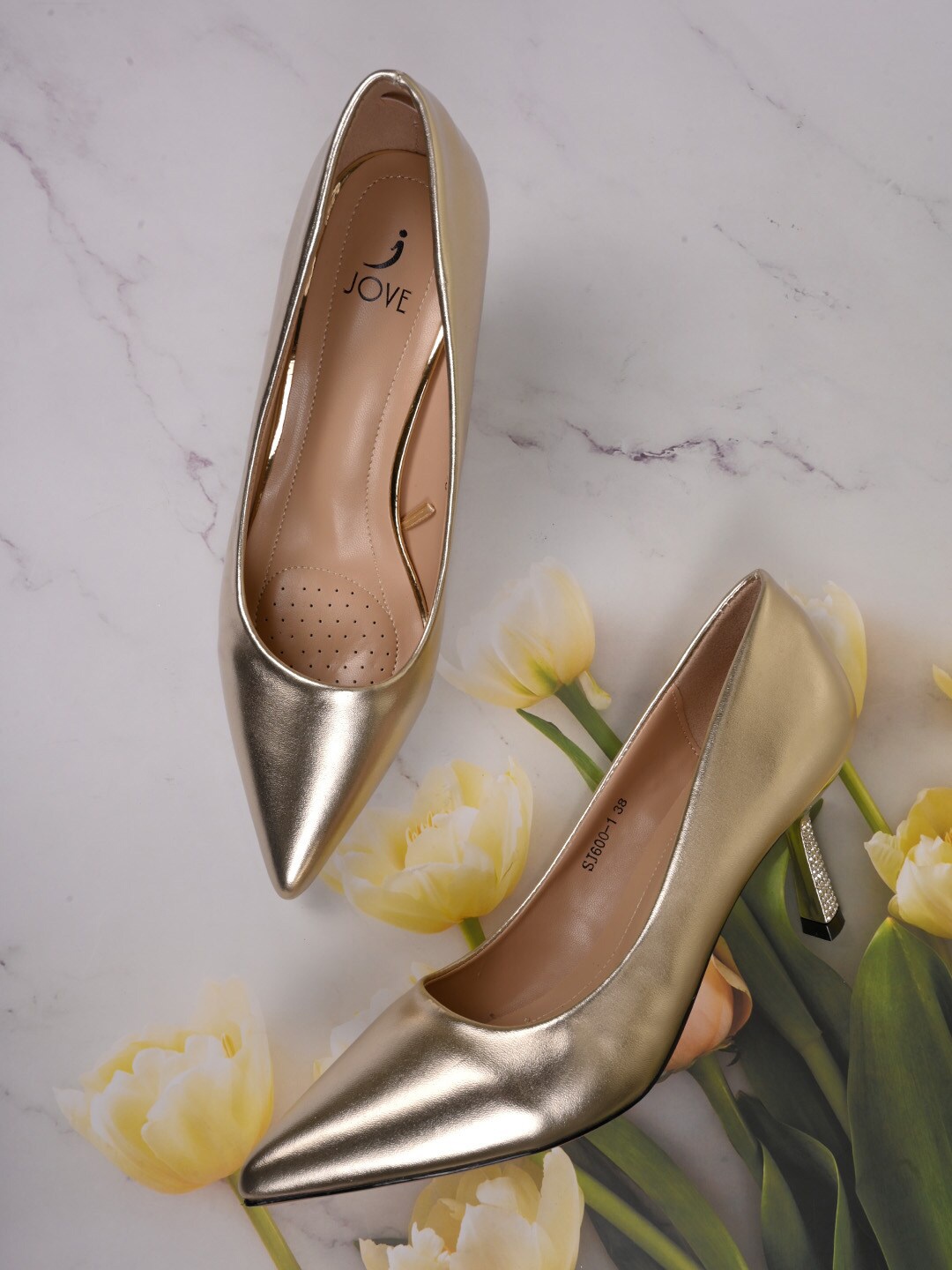 

Jove Pointed Toe Embellished Detail Slim Heeled Pumps, Gold