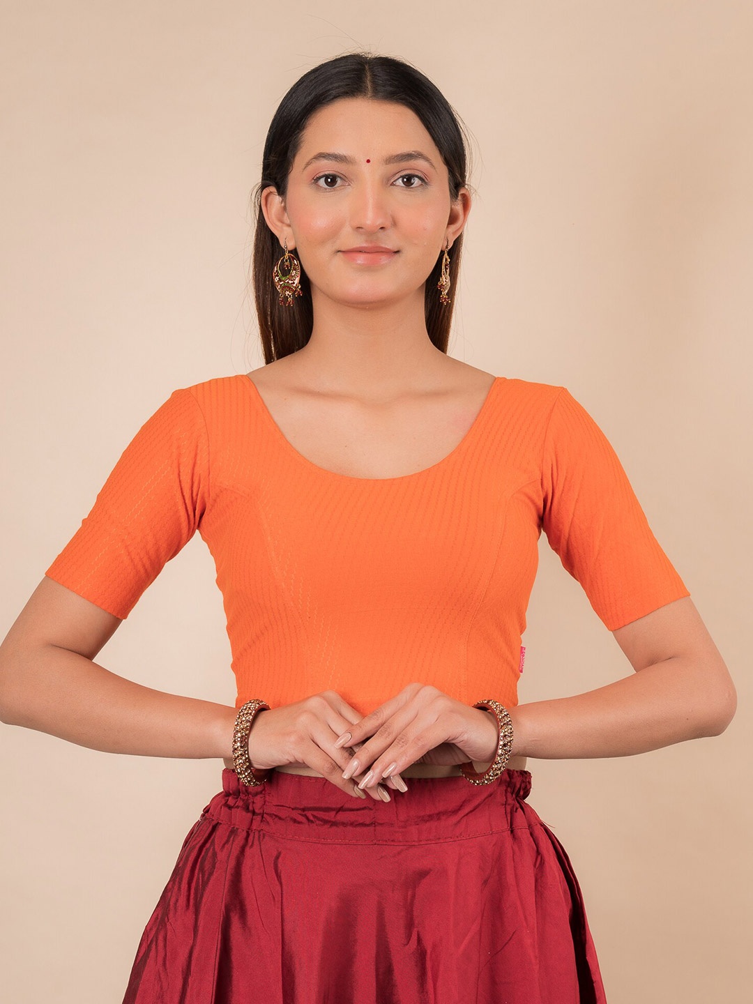 

Bindigasm's Advi Woven Design Stretchable Cotton Saree Blouse, Orange