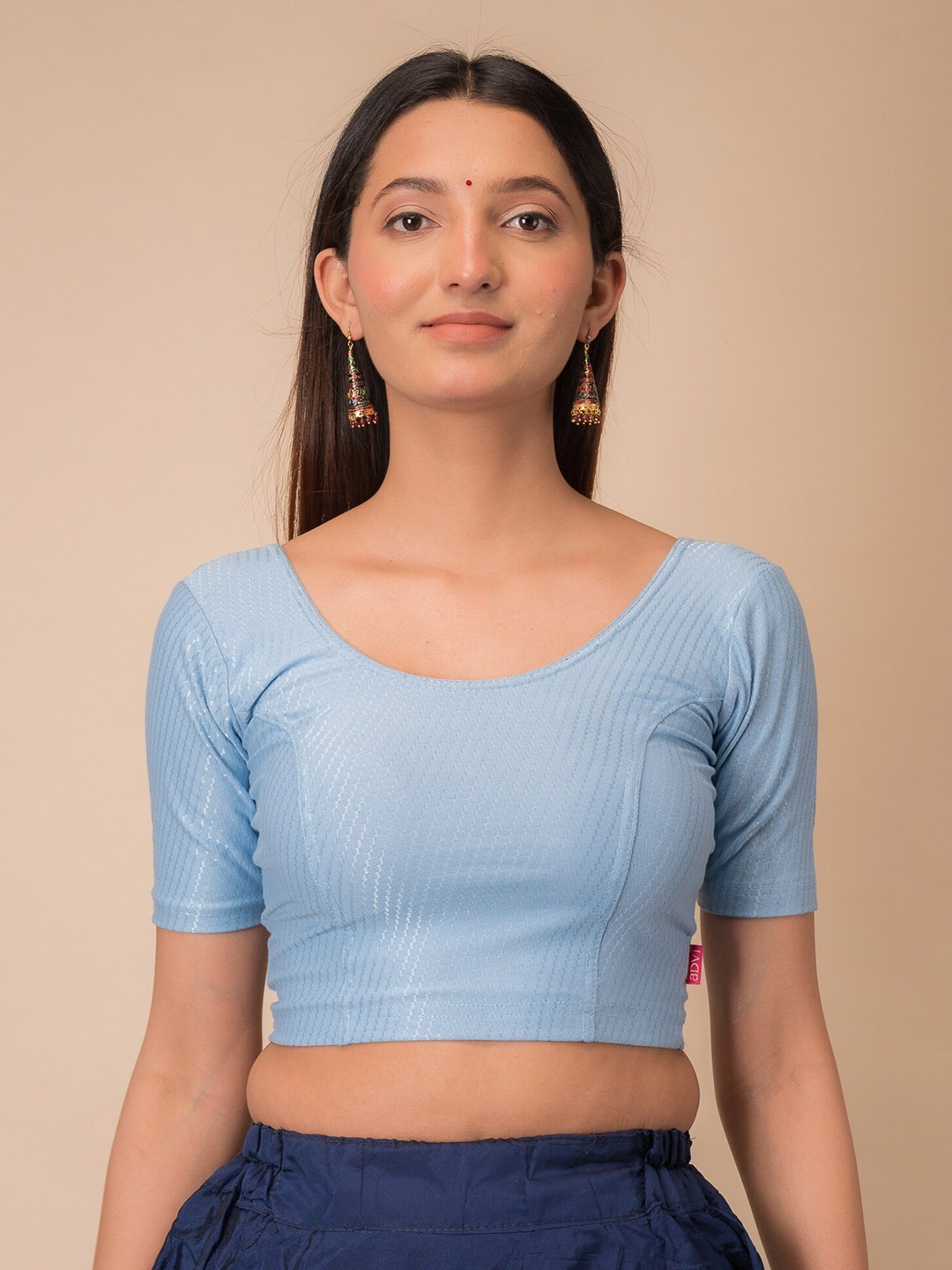 

Bindigasm's Advi Woven Design Stretchable Cotton Saree Blouse, Blue