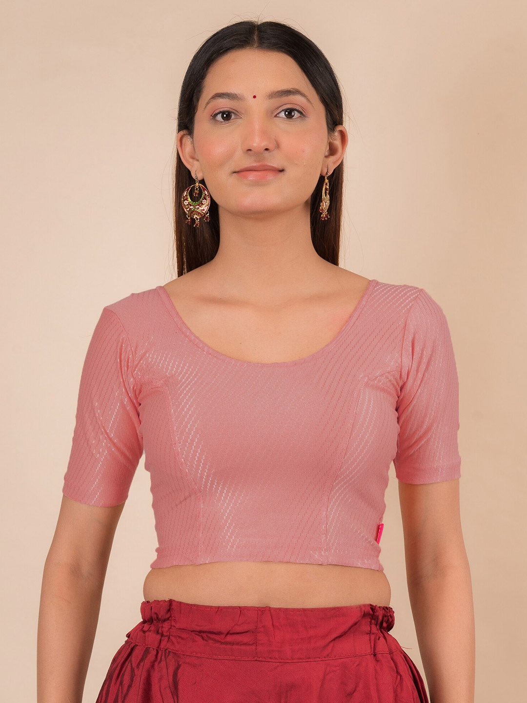 

Bindigasm's Advi Woven Design Stretchable Cotton Saree Blouse, Pink