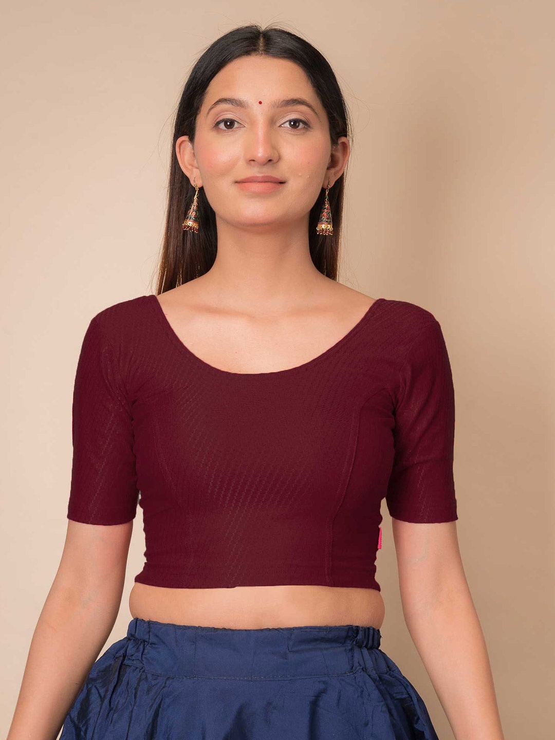 

Bindigasm's Advi Self-Design Stretchable Cotton Saree Blouse, Maroon