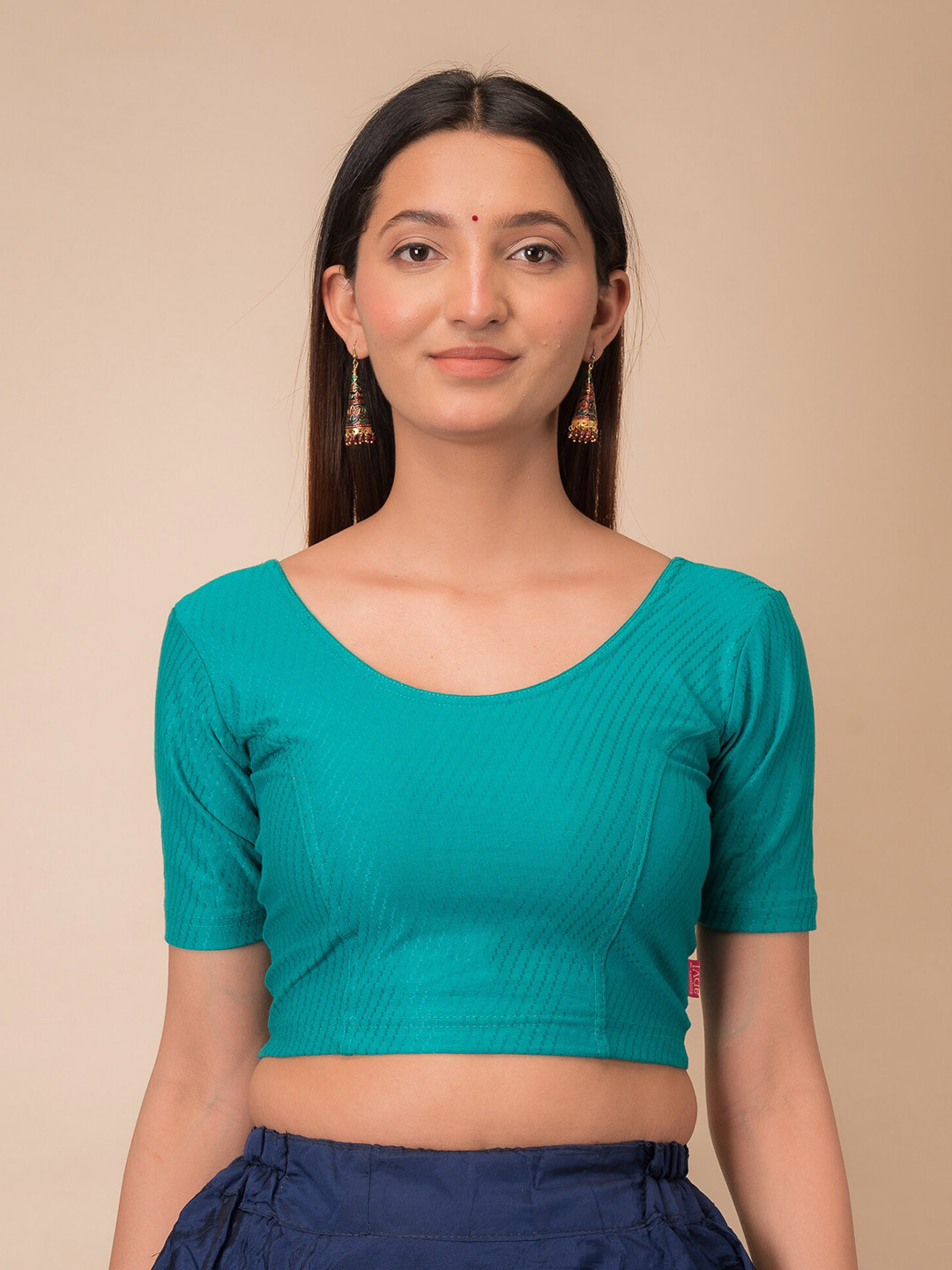 

Bindigasm's Advi Self-Design Stretchable Cotton Saree Blouse, Green