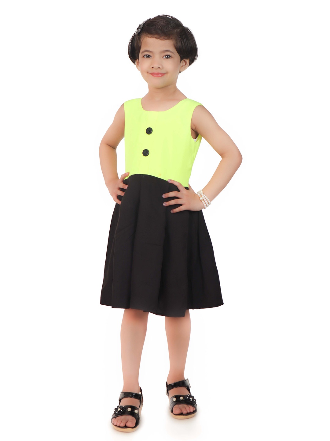 

R Cube Girls Colourblocked Sleeveless Fit & Flare Dress, Green
