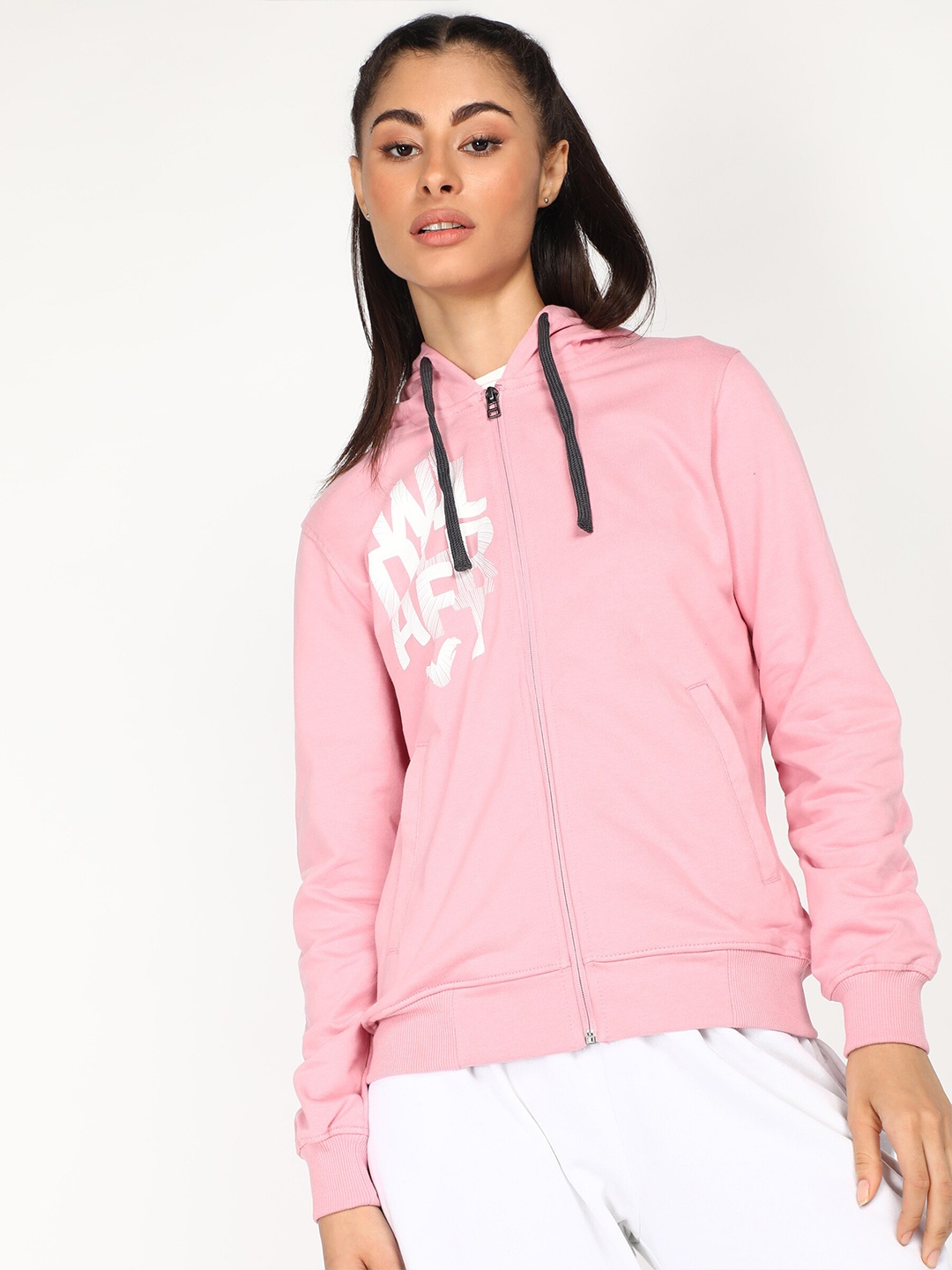 

Wildcraft Front Open Long Sleeves Printed Detachable Hood Cotton Sweatshirt, Pink