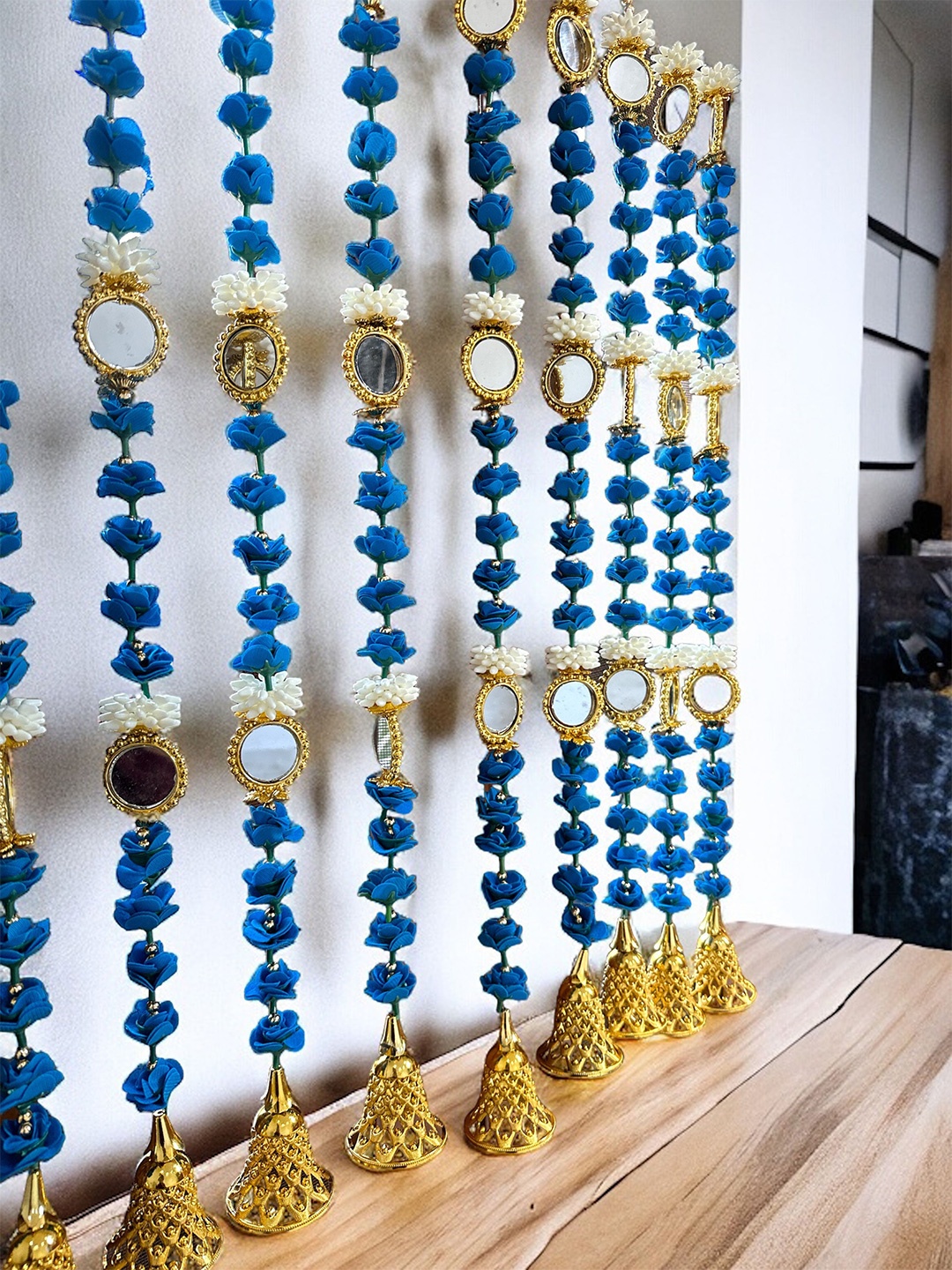 

BS AMOR Turquoise Blue & Gold-Tone 8Pcs Toran Door Hangings