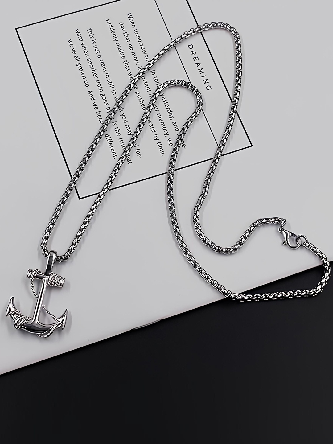 

KARISHMA KREATIONS Unisex Silver Plated Stainless Steel Anchor Pendant With Chain