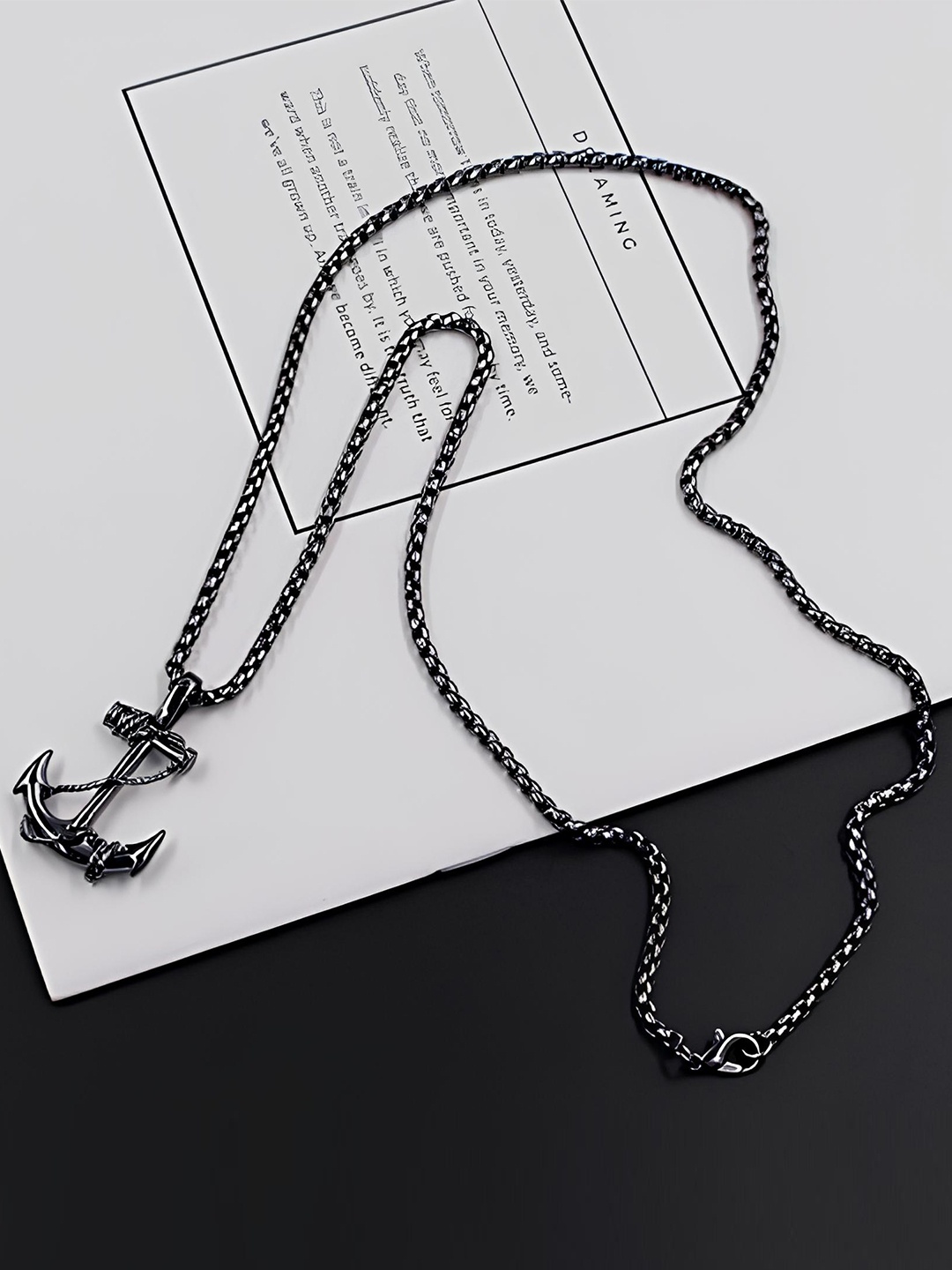 

KARISHMA KREATIONS Unisex Stainless Steel Anchor Pendant With Chain, Black
