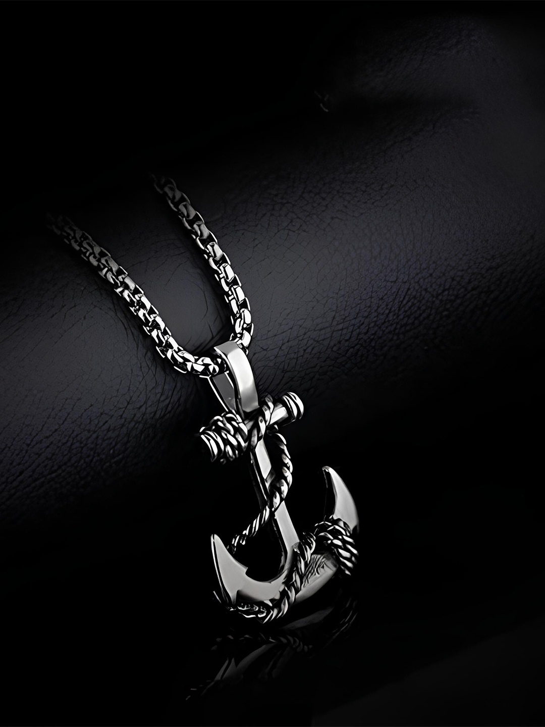 

KARISHMA KREATIONS Unisex Silver Plated Stainless Steel Anchor Pendant With Chain