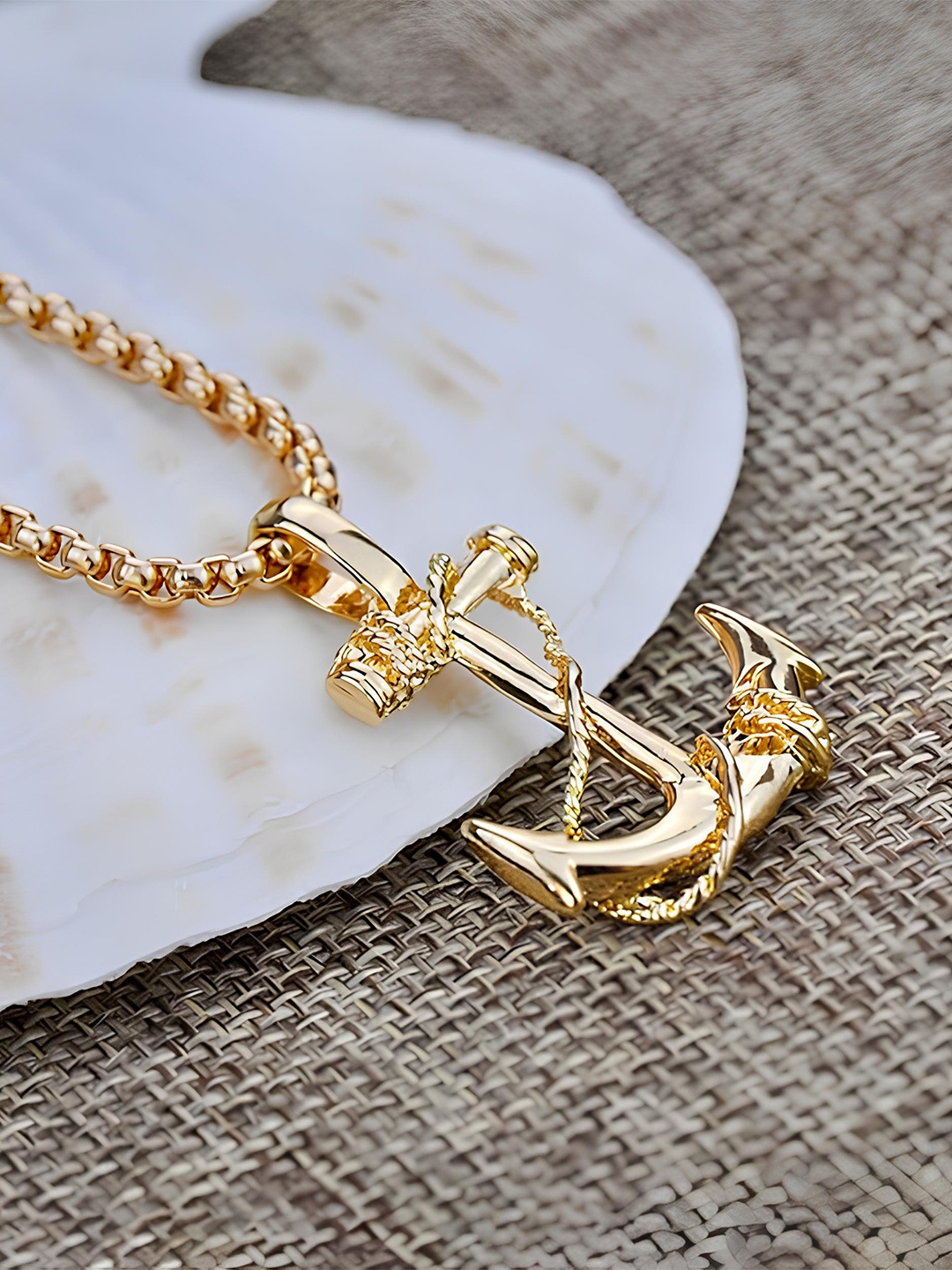 

KARISHMA KREATIONS Unisex Gold Plated Stainless Steel Anchor Pendant With Chain
