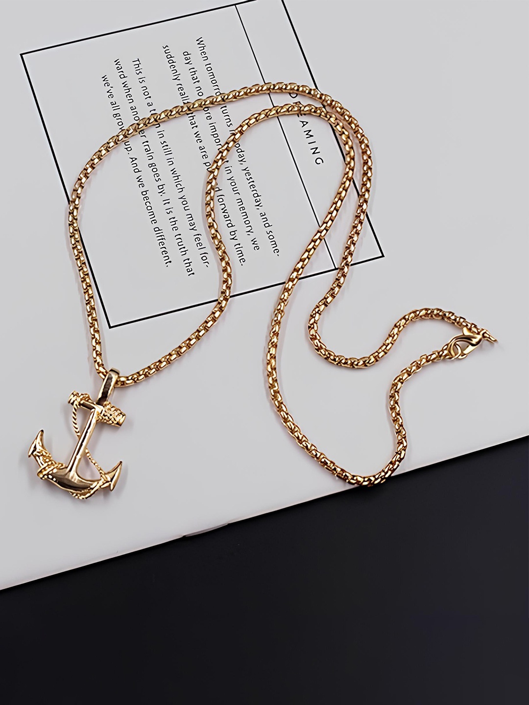 

KARISHMA KREATIONS Unisex Gold Plated Stainless Steel Anchor Pendant With Chain