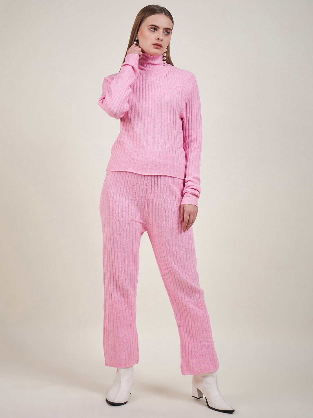 

STYLE BLUSH Striped High Neck Top With Trousers, Pink