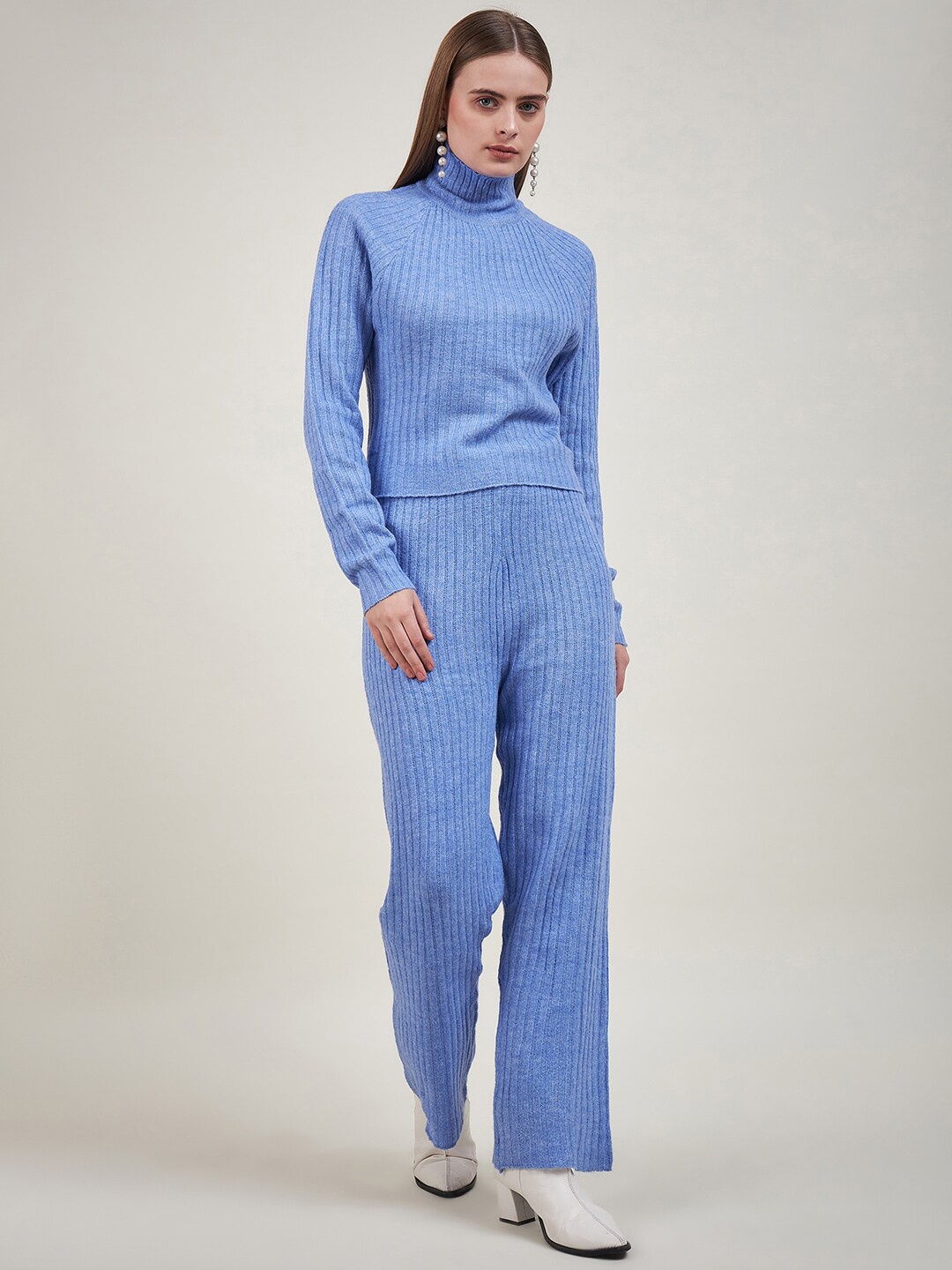 

STYLE BLUSH Striped High Neck Top With Trousers, Blue