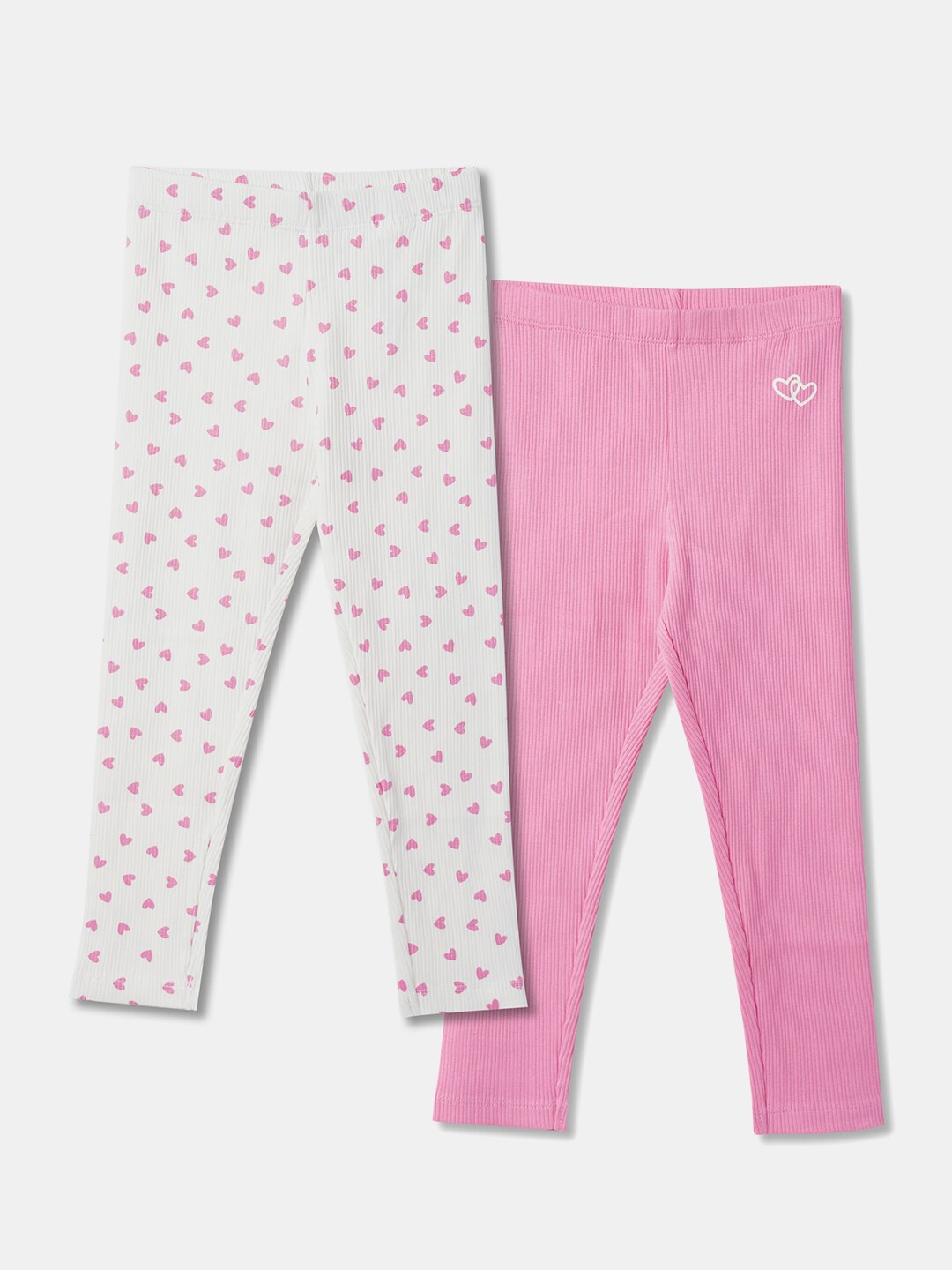 

R&B Girls Pack Of 2 Printed Cotton Ankle Length Leggings, Pink