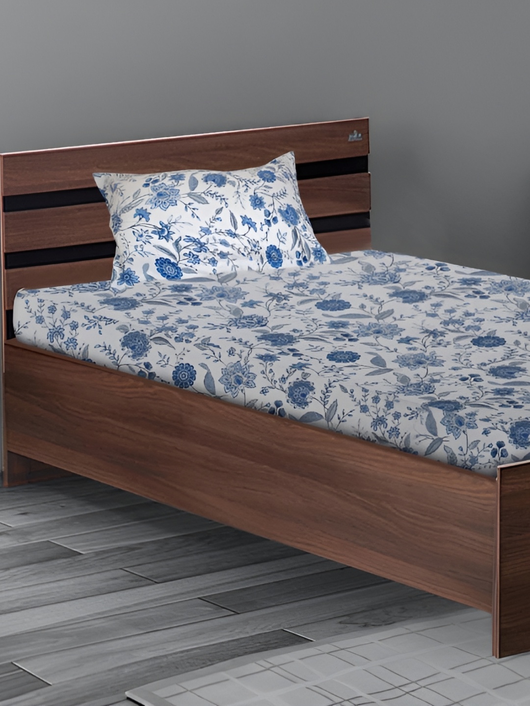 

Stylista Blue Floral 400 TC Fitted Single Bedsheet with 1 Pillow Covers