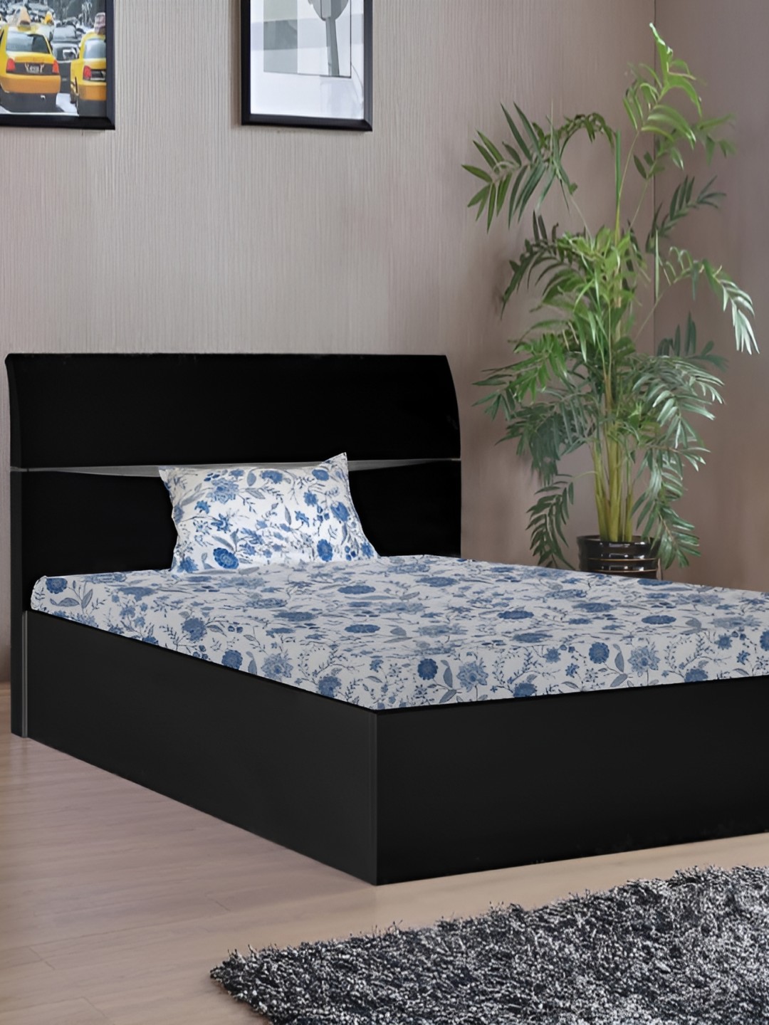 

Stylista Blue & White Floral Cotton 400 TC Fitted Single Bedsheet With 1 Pillow Cover