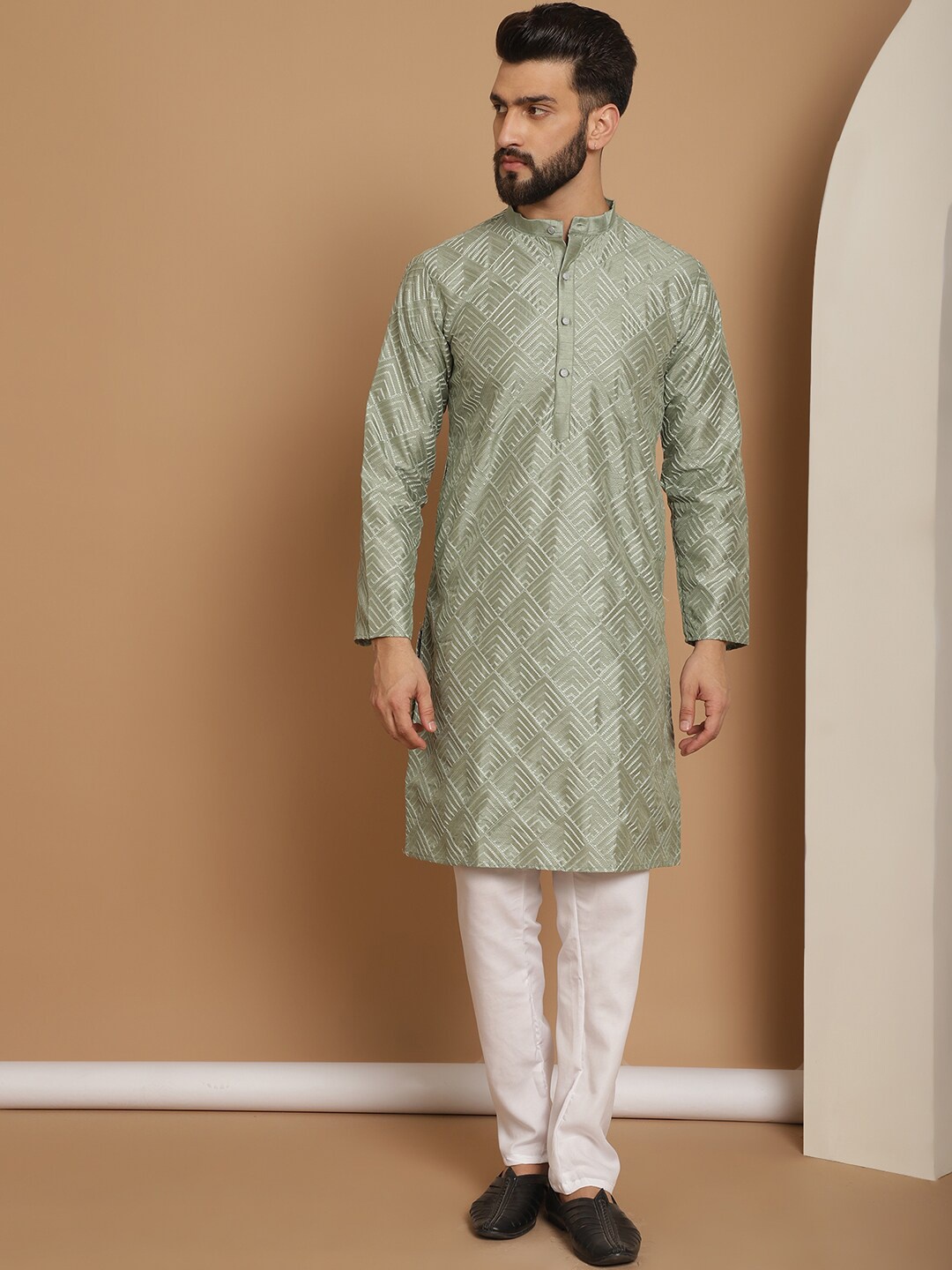 

Anouk Embroidered Straight Kurta With Churidar, Olive