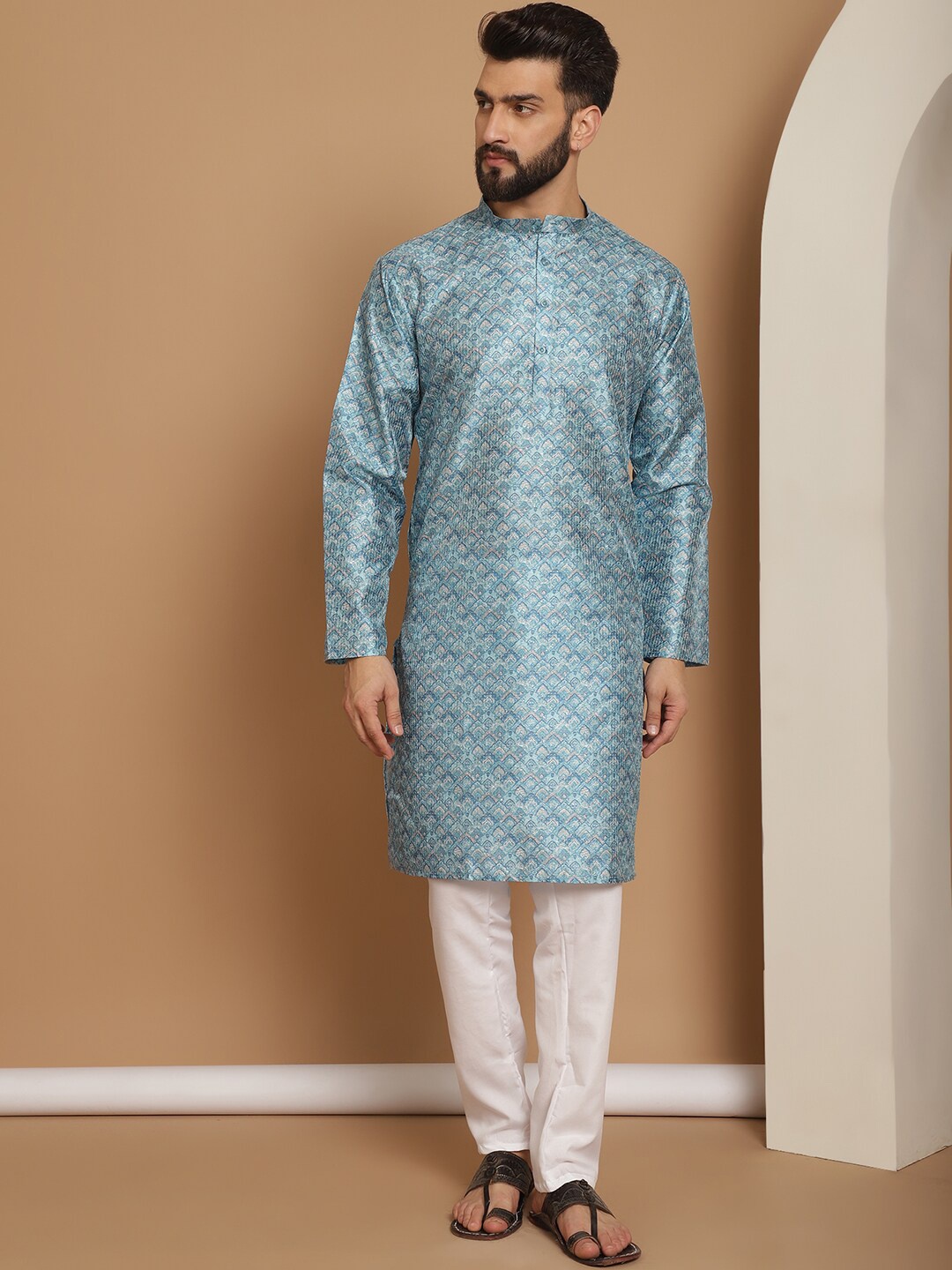 

Anouk Ethnic Motifs Printed Straight Kurta With Churidar, Blue