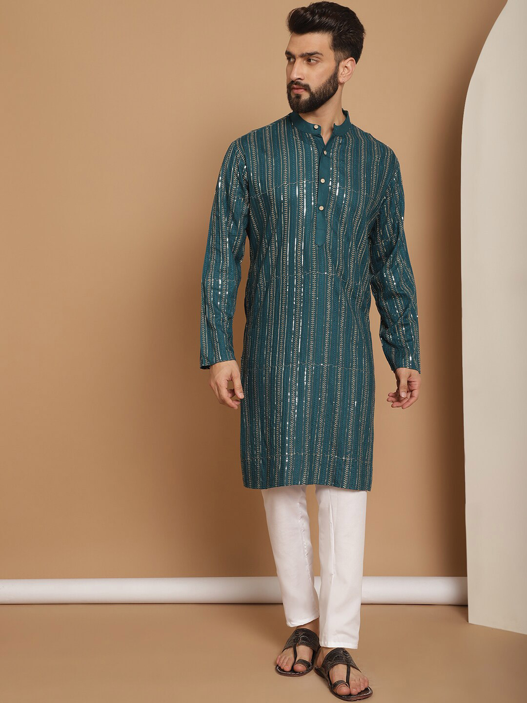 

Anouk Embroidered Regular Thread Work Pure Cotton Kurta with Churidar, Blue