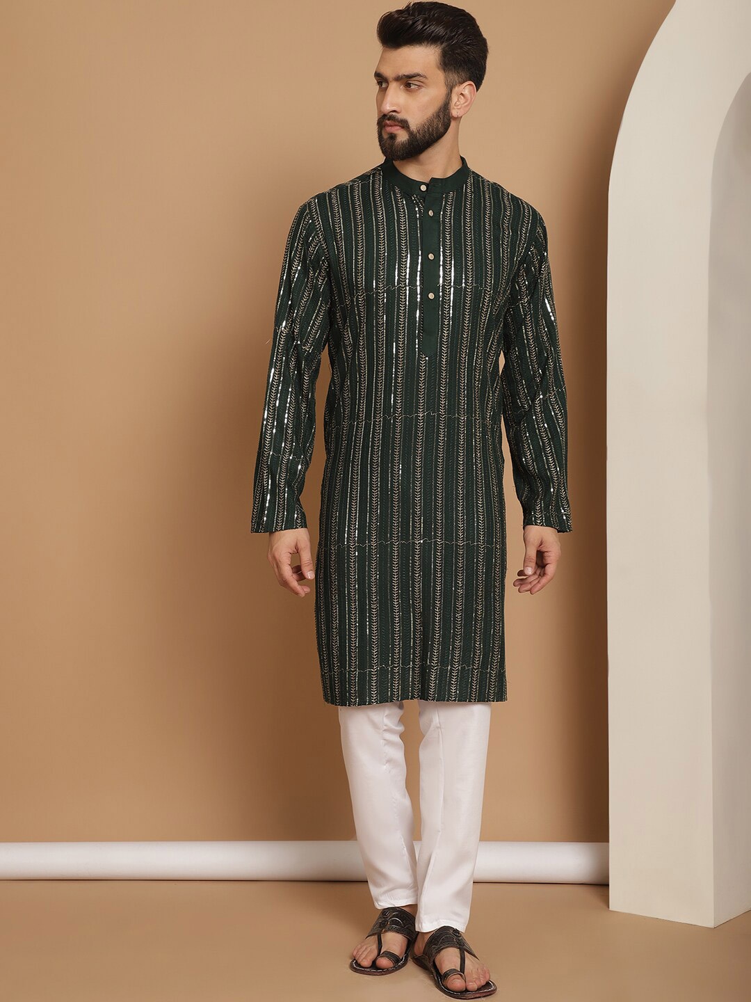 

Anouk Embroidered Regular Thread Work Pure Cotton Kurta with Churidar, Green