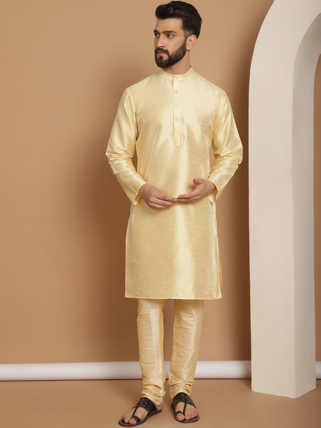 

Anouk Regular Dupion Silk Kurta With Churidar, Beige