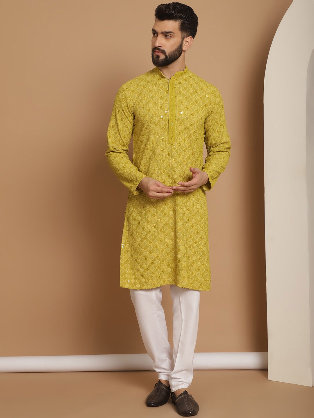

Anouk Sequinned Embroidered Regular Pure Cotton Kurta & Churidar, Green