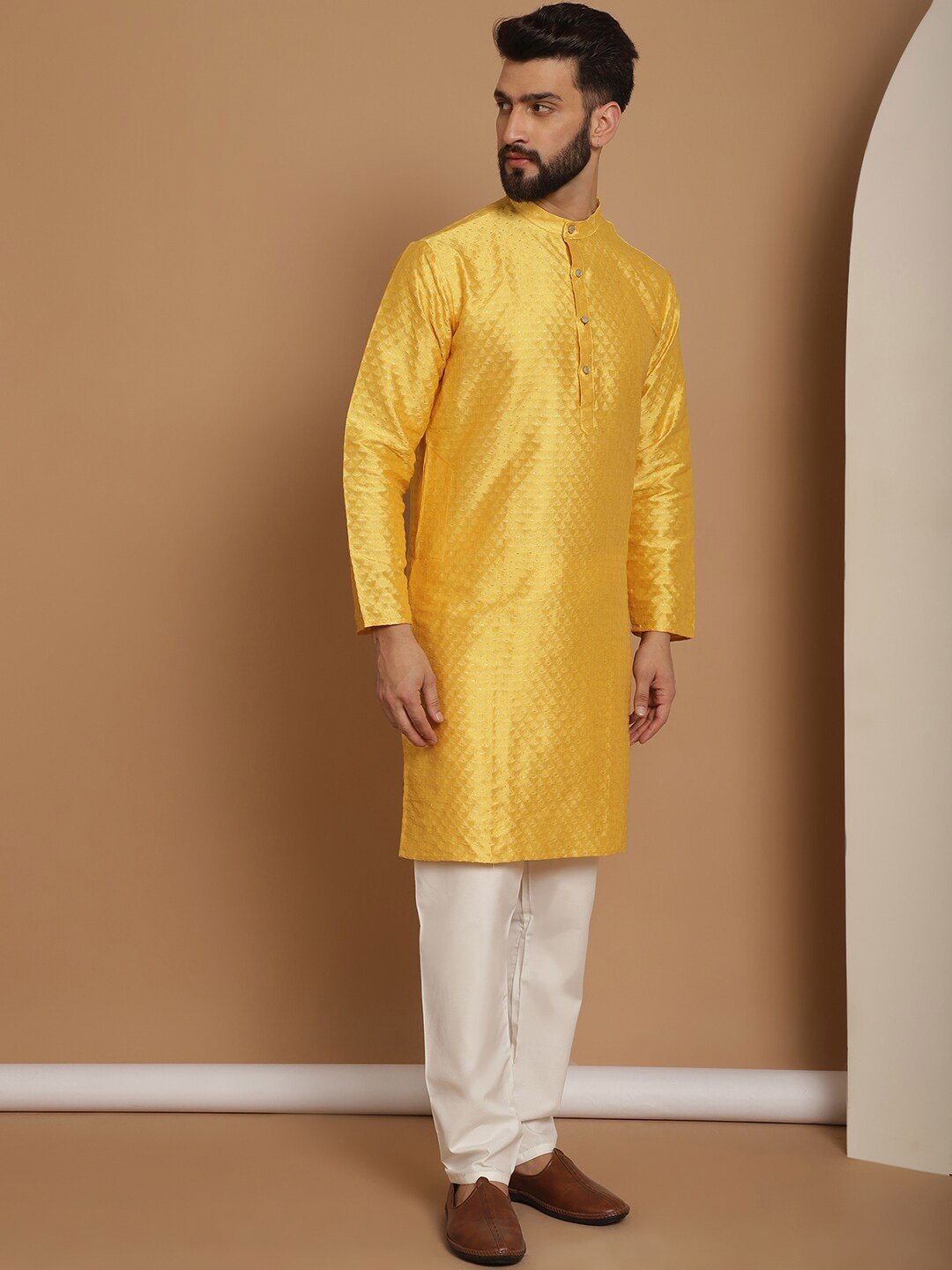 

Anouk Ethnic Motifs Embroidered Straight Kurta with Churidar, Mustard