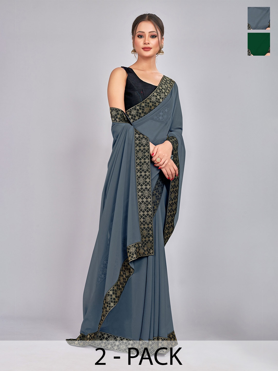 

CastilloFab Pack Of 2 Pure Georgette Saree, Grey